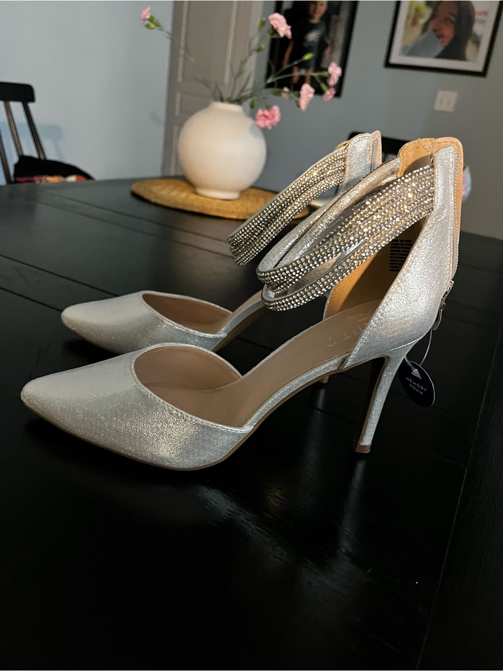 Apt. 9 Silver Pointed-Toe Rhinestone Ankle-Strap Heels